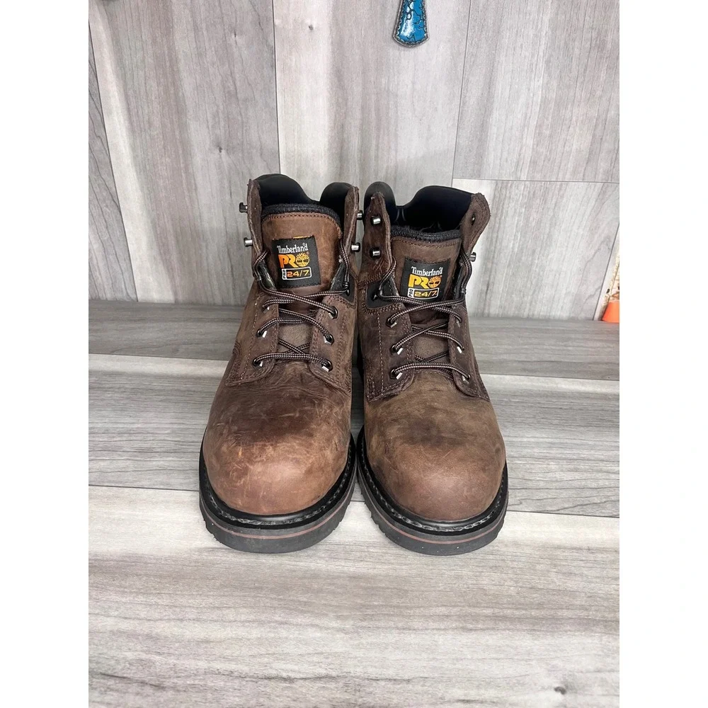 Timberland PRO Work Boots Men 12M Brown Steel Toe Leather Pit Boss 6 Inch